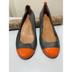 J. Crew Women's Anya Cap-Toe Ballet Flat Leather Grey Orange Size 8.5